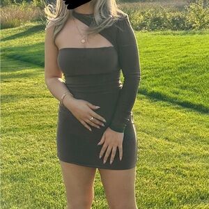 Club L London One-Shoulder Brown Dress